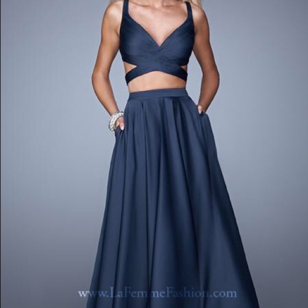 Navy La Femme 21178 Two Piece Dress
